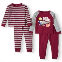 Wonder Nation Bebek ve Yürümeye Başlayan Çocuk Uzun Kollu Rahat Pijama, 4 Parça, Bedenler 12M-5T