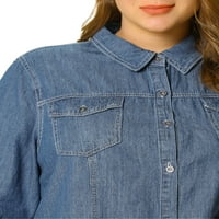 Kadın Artı Boyutu Uzun Kollu Kuşaklı Diz Üstü Denim Gömlek Elbise