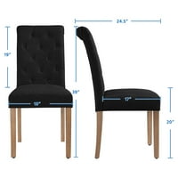 Alden Design Püsküllü Döşemeli Yüksek Sırtlı Papaz Yemek Sandalyesi, 2'li Set, Siyah