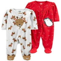 Carter'ın Çocuğum Yenidoğan Bebek Kız Mikrofleece Uyu Ve Oyna Ayaklı Pijama, 2'li Paket, Yenidoğan Aylar