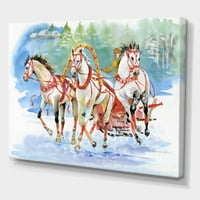 Galoping atlar boyama tuval sanat baskı ile karda taşıma