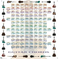 Gitar Akorları II - Gitar Çalmayı Öğrenin İtme Pimleri ile Duvar Posteri, 22.375 34