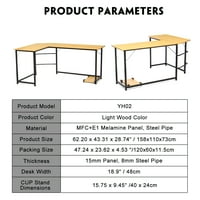 90 ° L Şeklinde Masa Köşe Dizüstü Bilgisayar Ahşap Metal Masa w CPU Standı Ev Ofis DIY Mobilya