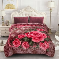 Yatak için Peluş Polar Battaniye, Hafif Yumuşak Bordo Pembe Çiçekli Battaniye, Kraliçe 75 x91