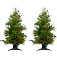 Noel Zamanı 4-Ft. Önceden Aydınlatılmış Kırmızı Dut Karışık Çam Vurgu ağacı, Sıcak beyaz LED ışıklar, 2'li set, CT-RB056-LED