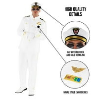Morph Erkek Kaptan Kostüm Yetişkin Gemi Donanma Pilot Beyaz Memuru Üniforma Cadılar Bayramı Cadılar Bayramı Mor L