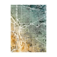 Ticari Marka Güzel Sanatlar 'Portland Oregon Şehir Haritası Turkuaz Turuncu' Michael Tompsett'in Tuval Sanatı