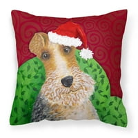 Carolines Hazineleri VHA3040PW Tel Fo Terrier Noel Kumaş Dekoratif Yastık 14Hx14W, çok renkli
