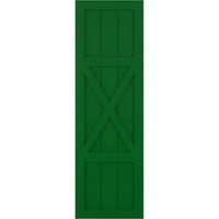 Ekena Millwork 12 W 79 H Gerçek Fit PVC Merkezi X-Board Çiftlik Evi Sabit Montajlı Panjurlar, Viridian Yeşili