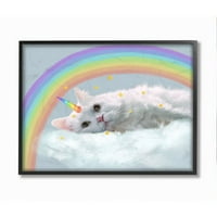 Stupell Sanayi Gökkuşağı Bulut Fantezi Kedi Kedi Unicorn Bulutlar Çerçeveli Duvar Sanatı Tasarım Ziwei Li, 16 20