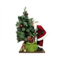 30 Pille çalışan ışıklı LED Noel Baba ağacı ve hediye çantası ile ahşap taban üzerinde Noel figürü