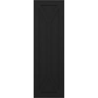Ekena Millwork 12 W 79 H Gerçek Uyum PVC San Carlos Misyon Stili Sabit Montajlı Panjurlar, Siyah
