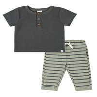 Modern Anlar Gerber Erkek Bebek Kısa Kollu Henley T-Shirt ve Jogger Pantolon, 2 Parça Kıyafet Seti