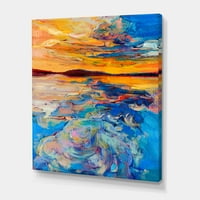 Designart 'Whirly Mavi Dalgalar Altında Turuncu Sunset' Denizcilik ve Kıyı Tuval Duvar Sanatı Baskı