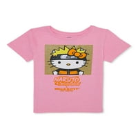 Hello Kitty + Naruto Kız Çocuk Kısa Kollu Grafikli Tişört, Beden XS-XL