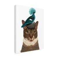 Marka Güzel Sanatlar 'Yuvalı Kedi ve Kafasında Mavi Kuş' Fab Funky'den Tuval Sanatı