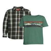 Wrangler Erkek Uzun Kollu Düğmeli Gömlek ve Kısa Kollu Grafikli Tişört, 2'li Paket, Bedenler 4'lü & Husky