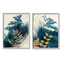 Stupell Indtries Soyut Katmanlı Orman Eğrelti Otları Tropikal Mavi Bej Tonları, 30, Ian Winstanley Tasarımı