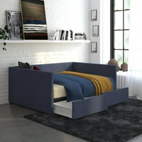 Depolamalı Daybed, Tam Boy Çerçeve, Mavi Keten