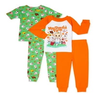 Cocomelon Bebek ve Yürümeye Başlayan Çocuk Kısa ve Uzun Kollu Rahat Fit Pamuklu Pijama, 4 Parçalı Set