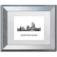 Marka Güzel Sanatlar 'Winston-Salem NC Skyline WB-BW' Tuval Sanatı Marlene Watson, Beyaz Mat, Gümüş Çerçeve