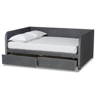 Baxton Studio Basanti Modern ve Çağdaş Gri Kadife Kumaş Döşemeli Tam Boy 2 Çekmeceli Daybed