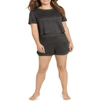 Jockey® Essentials Women's & Women's Plus Brushed Luxe Short Sleeve Cropped Sleep Top, Rahat Pijamalar, Pijama Gömleği,