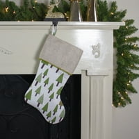 18.5 Fla Manşetli Yeşil ve Beyaz Noel Çorabı