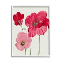 Aptal Romantik Kırmızı Gelincikler Trio Botanik ve Çiçek Boyama Beyaz Çerçeveli Sanat Baskı Duvar Sanatı