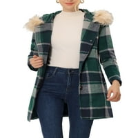 Benzersiz Pazarlık kadın Kış Fau Kürk Trim Hood Ekose Mont Ceket Dış Giyim
