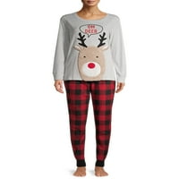 Eşleşen aile Noel pijama kadın ve kadın artı Oh geyik 2 parçalı pijama takımı