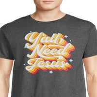 Mizah erkek ve Büyük erkek Hepiniz İsa'ya İhtiyacınız Var ve Inspired Ayçiçeği Grafik T-Shirt, 2'liPaket