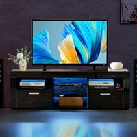 TV için Aukfa Modern LED TV Standı, Oturma Odası için Parlak TV Dolabı - Siyah