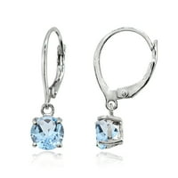 Mavi Topaz gümüş yuvarlak Solitaire Dangle Leverback küpe