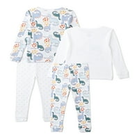 Tatlı Pasta Hayalperestler Bebek ve Bebek Erkek Uzun Kollu Rahat Fit Pamuklu Pijama, 4 Parçalı Set