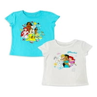 Disney Prenses Kızlara Özel Grafik Tişörtler, 2'li Paket, 4-16 Beden