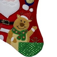 20.5 Kırmızı ve Beyaz Işıltılı Noel Baba ve Ren Geyiği Noel Çorabı
