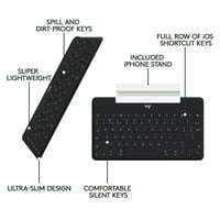 Logitech Keys-To-Go iPhone, iPad ve Apple TV için Süper İnce ve Süper Hafif Bluetooth Klavye, Siyah