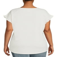 Tru Öz kadın Artı Boyutu Fırfır Kollu Grafik T-Shirt