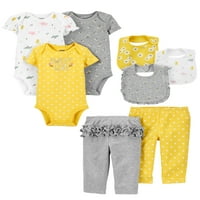Carter'ın Çocuğum Bebek Kız Kısa Kollu Bodysuits, Pantolon ve Önlükler Seti, 8 Parçalı Set, Preemie Ay