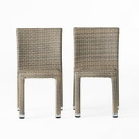 Vera Dış Mekan Hasır Kolsuz Alüminyum Çerçeveli İstifleme Sandalyeleri, 2'li Set, Chateau Grey