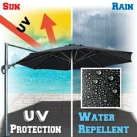 Güneşli Siyah 11.5 'Deluxe Off-Set Asılı Roma Şemsiye UV 50 + Tilt & Rotasyon Veranda Ağır Açık Ofset Şemsiye Güneşlik