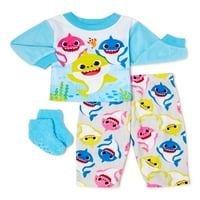 Bebek Köpekbalığı Bebek ve Yürümeye Başlayan Çocuk Erkek Pijama Seti Hediye ile Satın Alma Çorap, 2 Parça