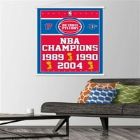 Detroit Pistons - Ahşap Manyetik Çerçeveli Şampiyonlar Duvar Posteri, 22.375 34