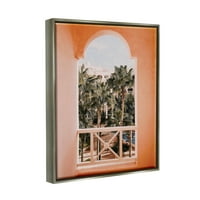 Aptal Tropikal Palmiye Ağaçları Pencere Görünümü Manzara Fotoğrafçılığı Gri Şamandıra Çerçeveli Sanat Baskı Duvar