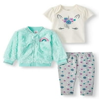 Wonder Nation Kız Bebek Minky Bomber Ceket, Tişört ve Pantolon Kıyafet Seti