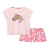 Wonder Nation Kız Çocuk Kısa Kollu Üst ve Uyku Şortlu Pijama Takımı, 2'li, Beden 4'lü & Plus