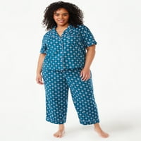 Joyspun Kadın Dokuma Çentik Yakalı Pijama Üstü, S'den 3x'e kadar Bedenler