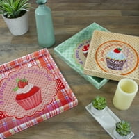 Yeşil ve Kahverengi Cupcake Kare Servis Tepsileri Seti 16