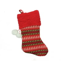 19 Kırmızı ve Yeşil Kazak Örme Dekoratif Noel Çorabı